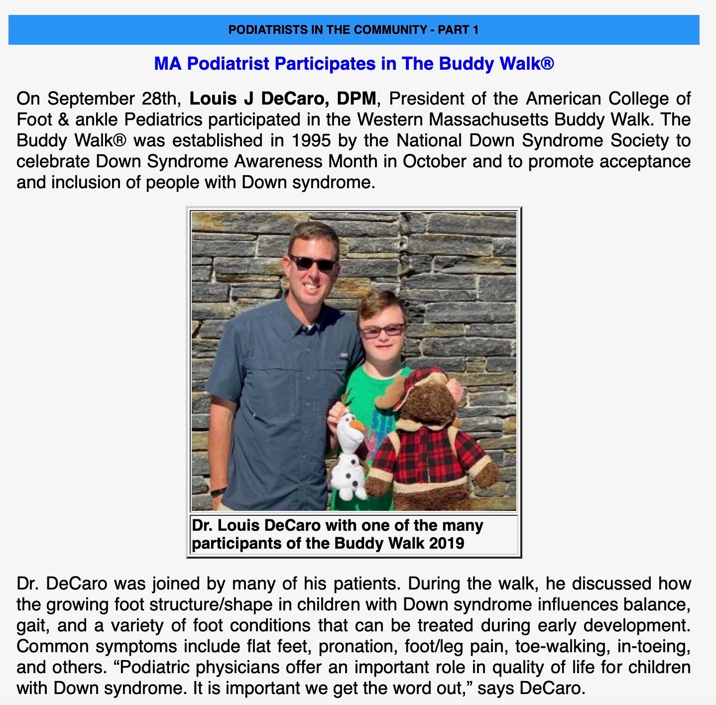 Dr Louis J DeCaro Participates in Western Mass Buddy Walk for Down Syndrome